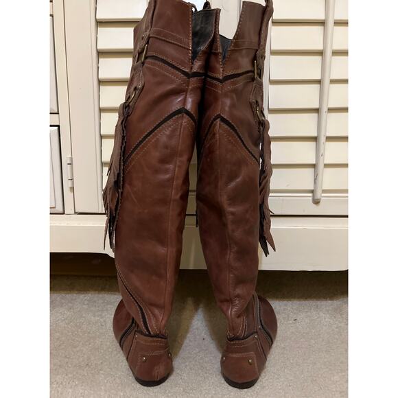 ZIGI Ziginy Brown & Black Knee High Leather Boots Women's Size 6 Indie Boho EUC - Picture 6 of 11